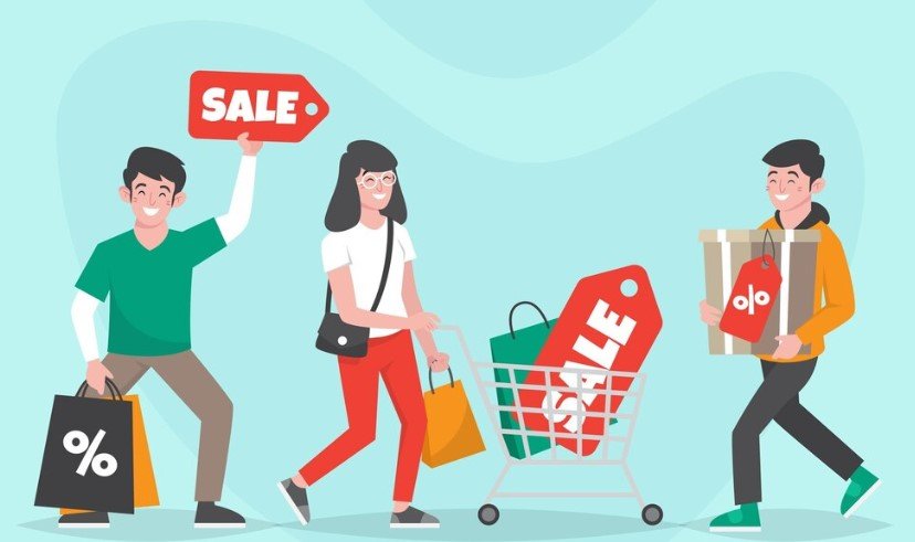 Tips Menabung dan Berhemat Jelang Ramadan, Persiapan Lebaran Aman 2 sebuah ilustrasi orang sedang berbelanja dengan memanfaatkan diskon, salah satu tips menabung dengan memanfaatkan promo