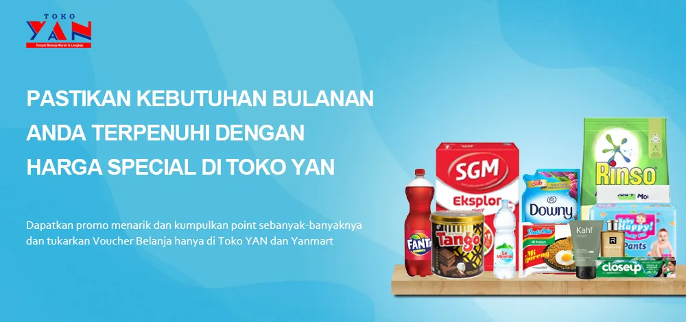 Promo kebutuhan bulanan harga spesial di Toko YAN – produk sembako, popok, sabun, dan minuman